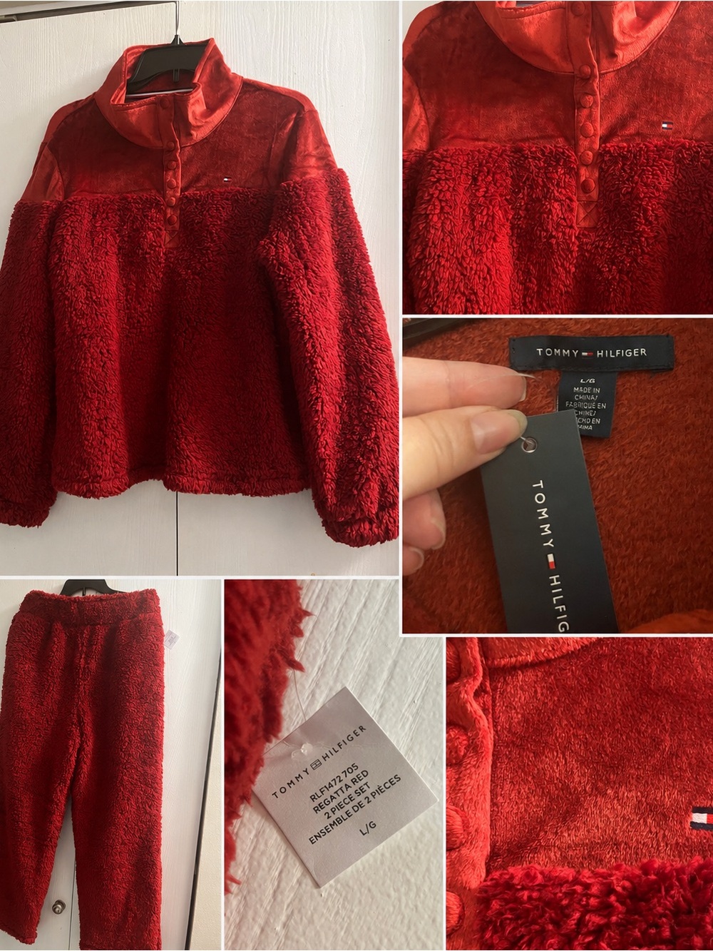 NWT Tommy Hilfiger Red Plush Lounge Set Large